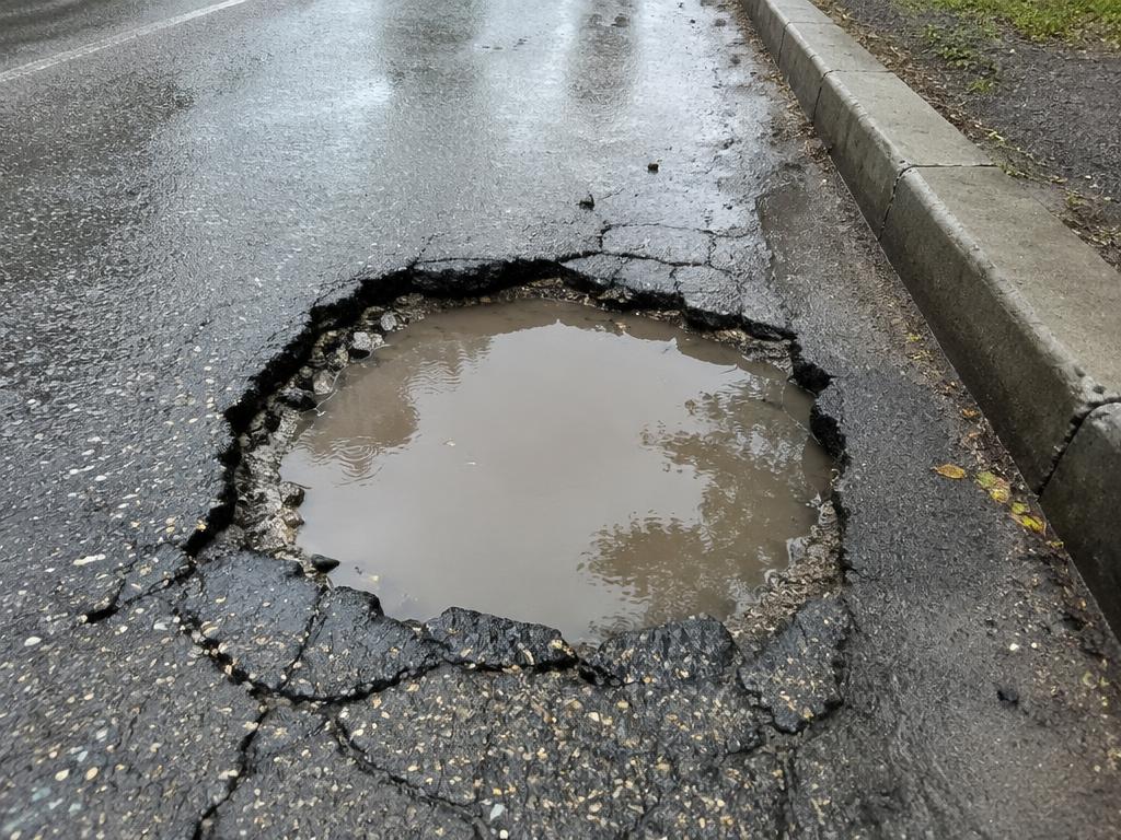 Deep pothole filling with rainwater